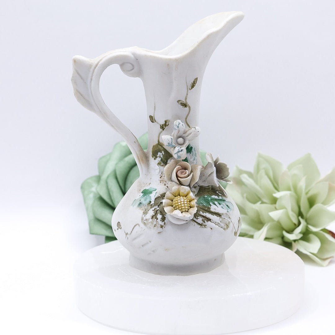 Pair of Floral Mini Bud Vases with Gold Trim And Handles