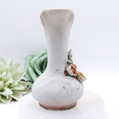 Pair of Floral Mini Bud Vases with Gold Trim And Handles