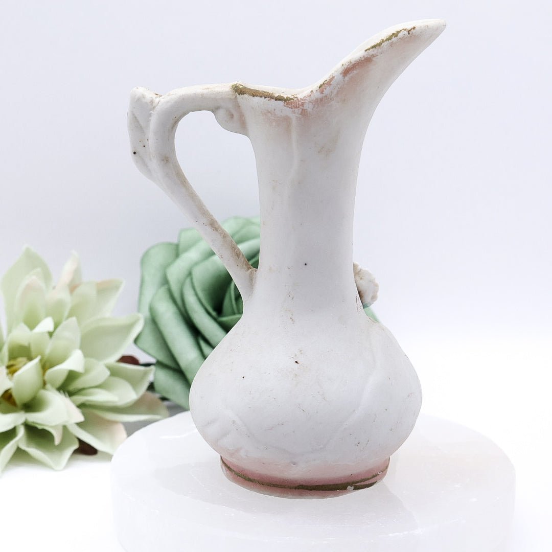 Pair of Floral Mini Bud Vases with Gold Trim And Handles