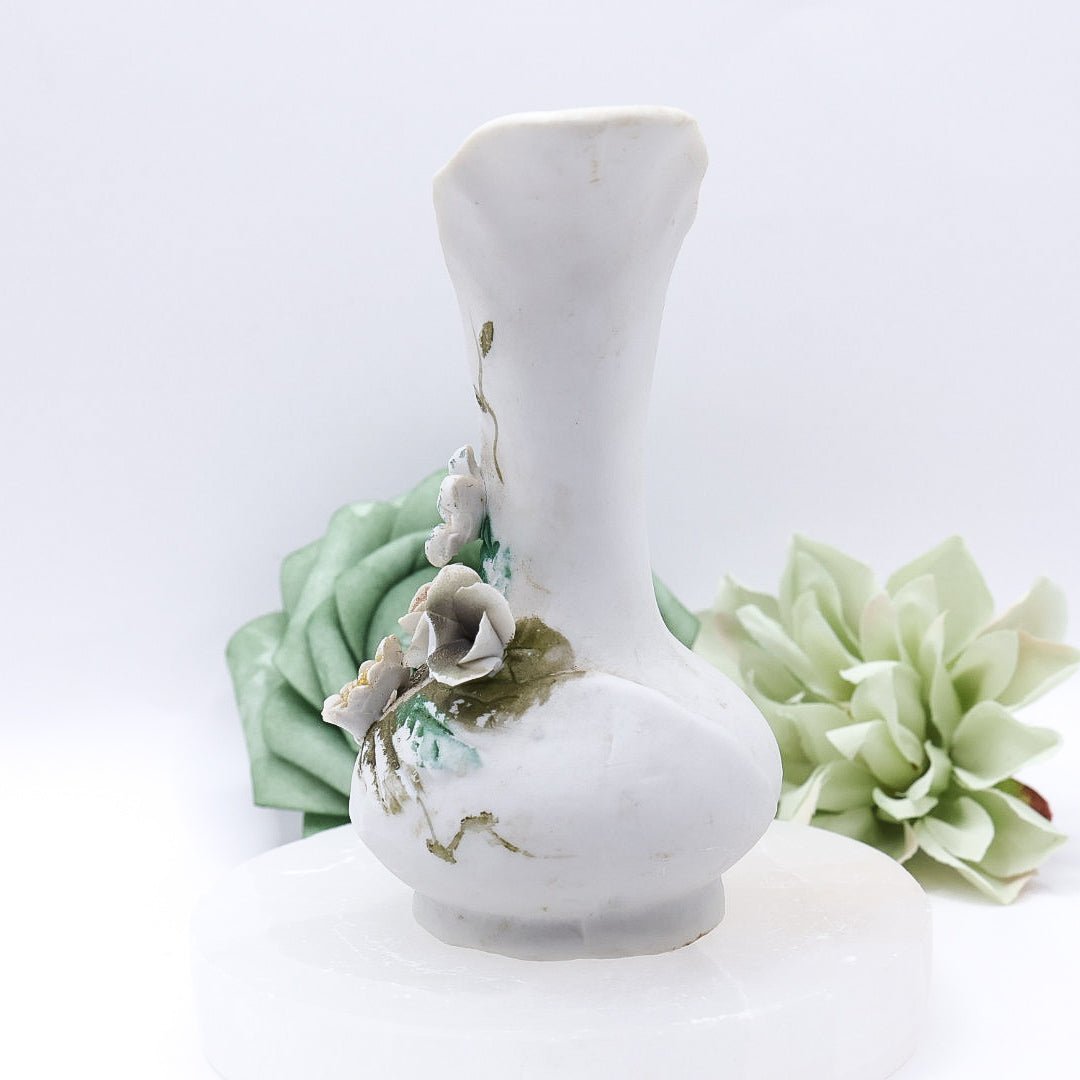 Pair of Floral Mini Bud Vases with Gold Trim And Handles