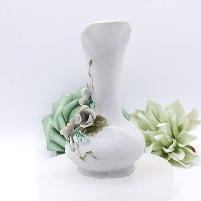 Pair of Floral Mini Bud Vases with Gold Trim And Handles