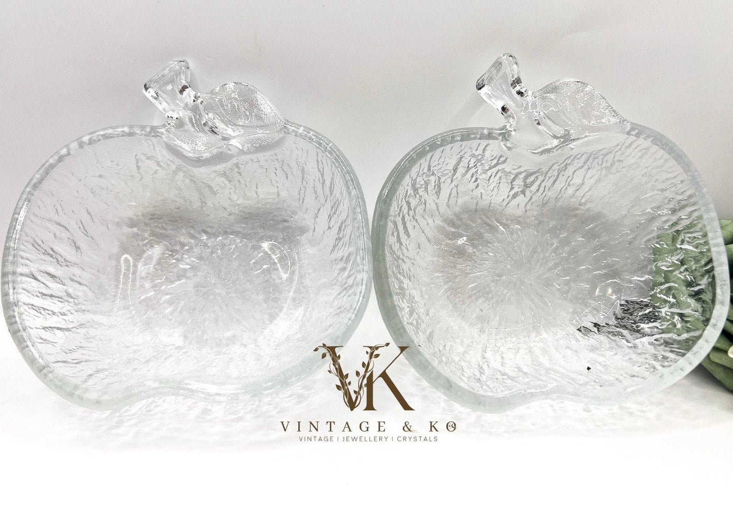 Pair of Glass Vintage Apple Shaped Dessert Bowls