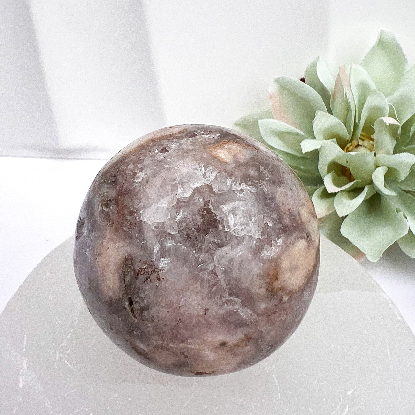 Pink Flower Agate Spheres with Druzy