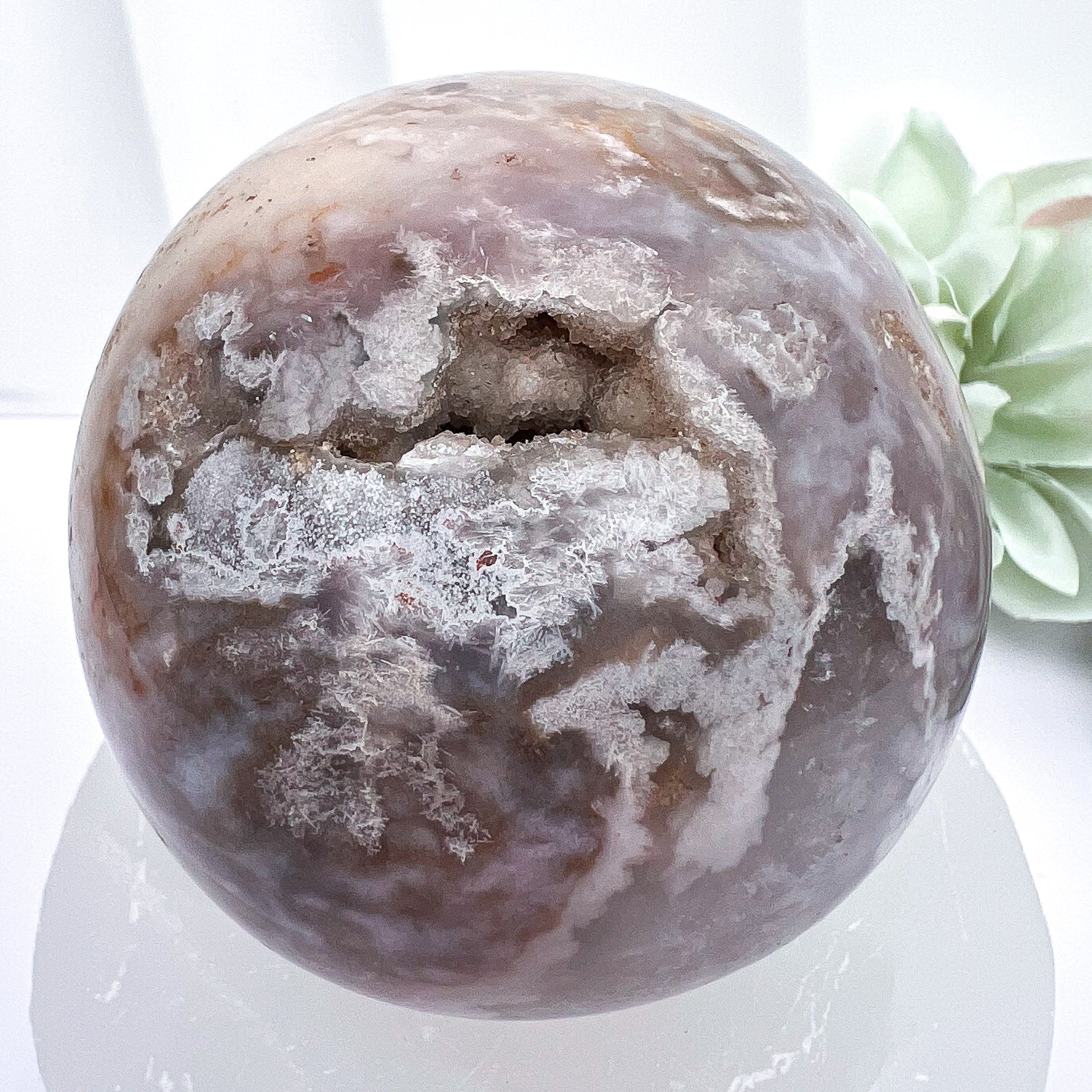 Pink Flower Agate Spheres with Druzy