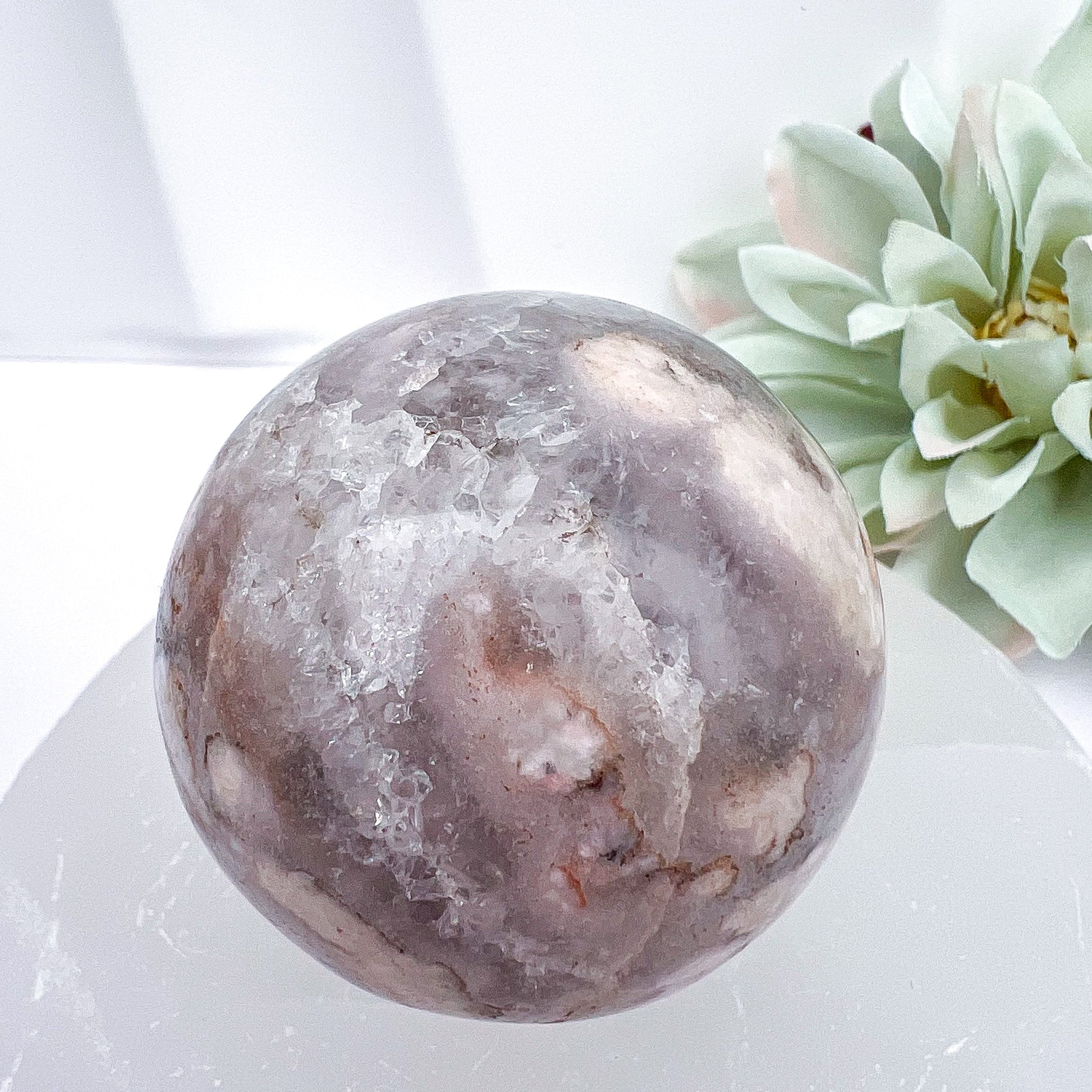 Pink Flower Agate Spheres with Druzy