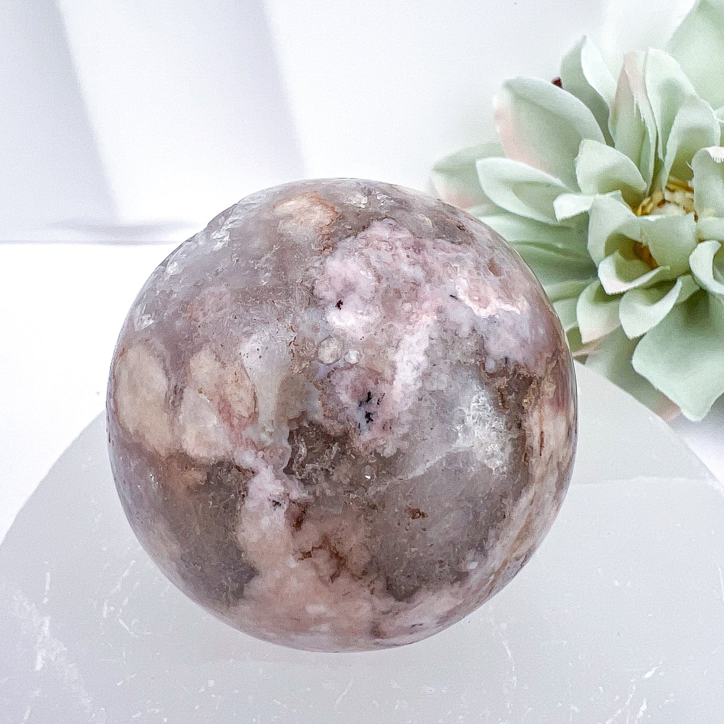 Pink Flower Agate Spheres with Druzy