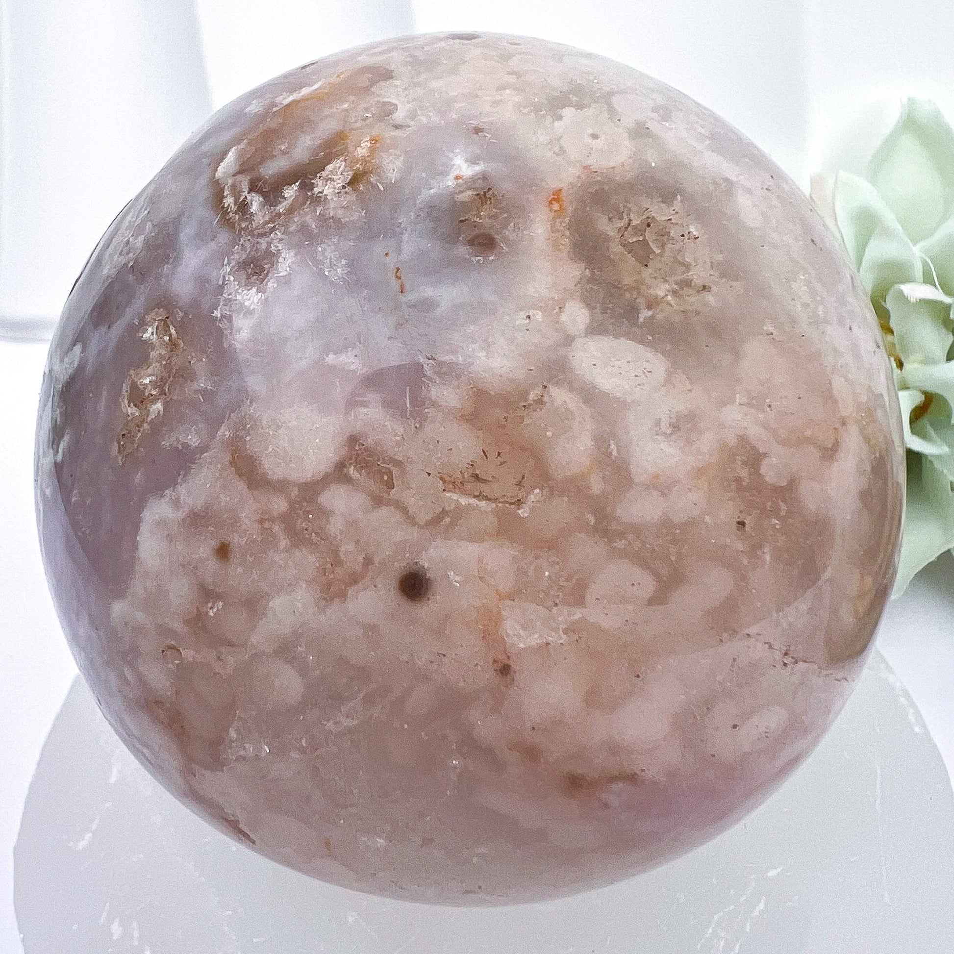 Pink Flower Agate Spheres with Druzy