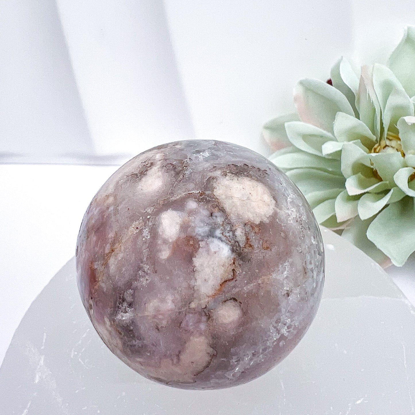 Pink Flower Agate Spheres with Druzy