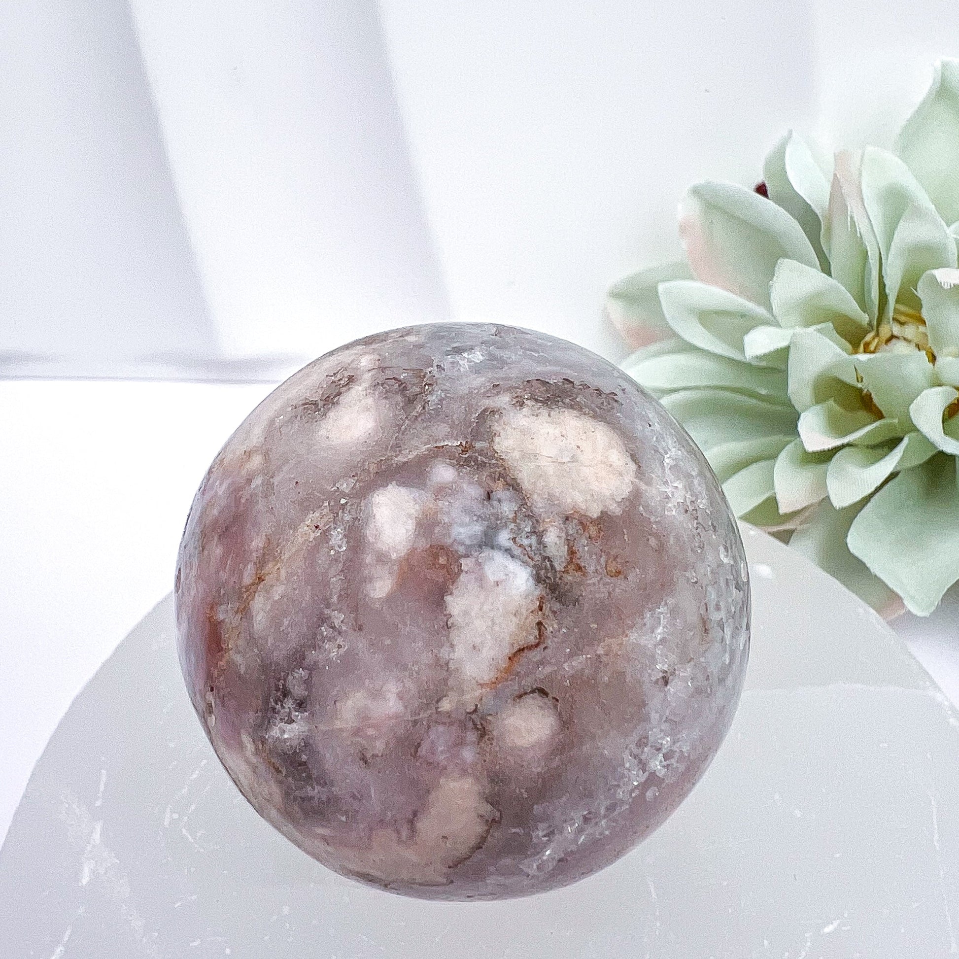 Pink Flower Agate Spheres with Druzy