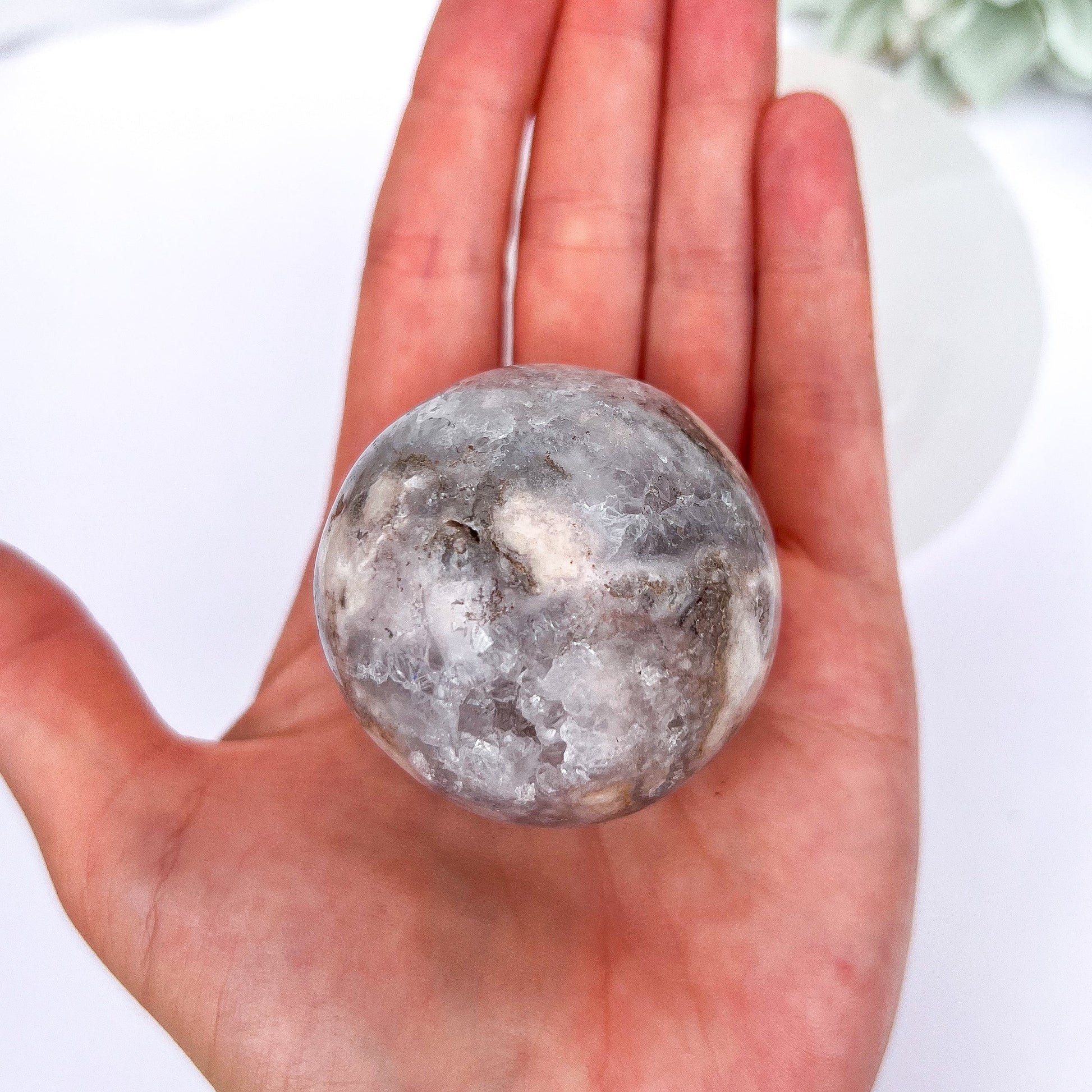 Pink Flower Agate Spheres with Druzy