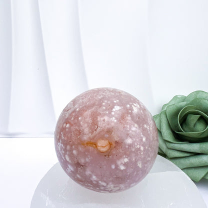 Pink Flower Agate Spheres with Druzy