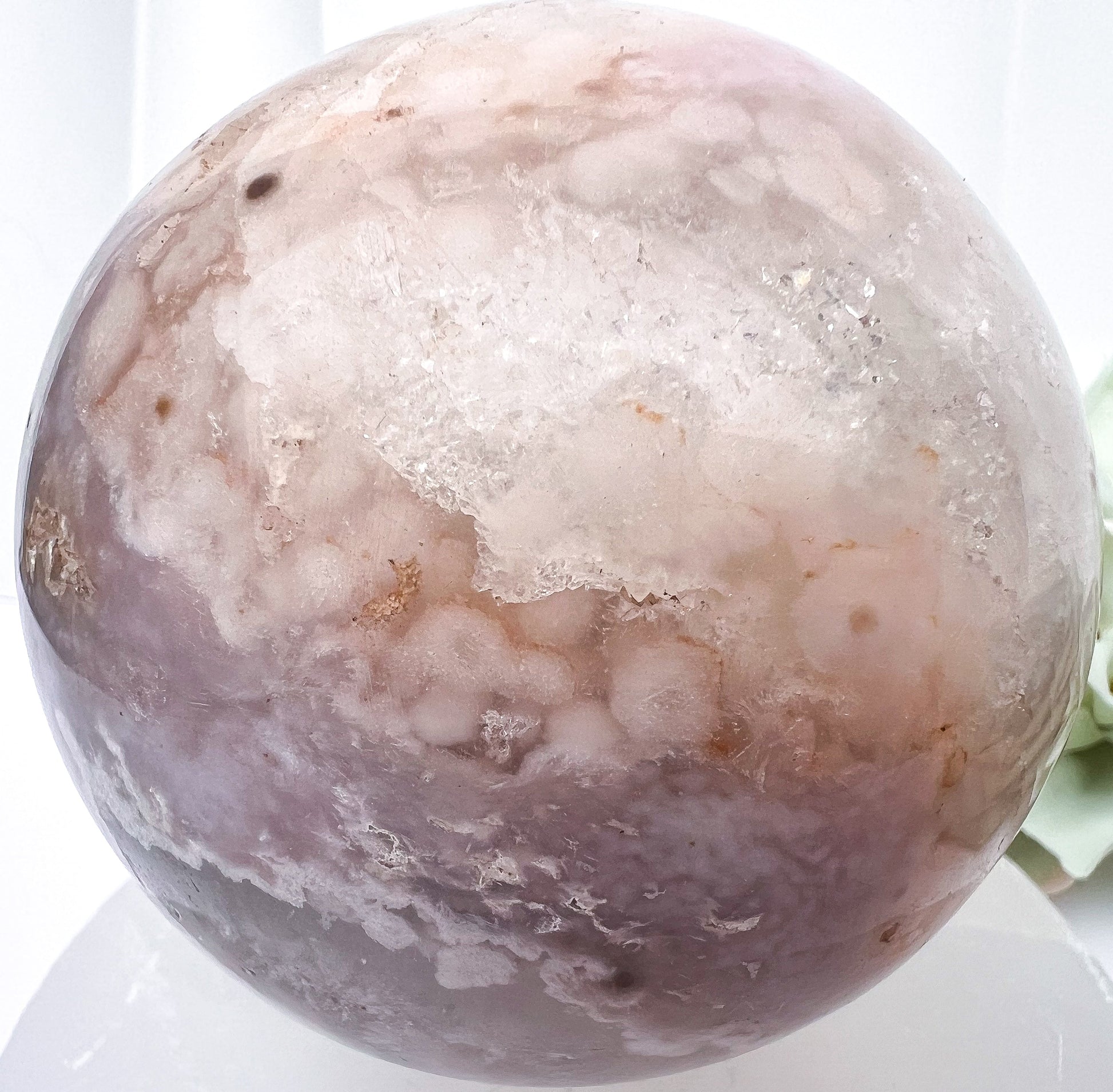 Pink Flower Agate Spheres with Druzy