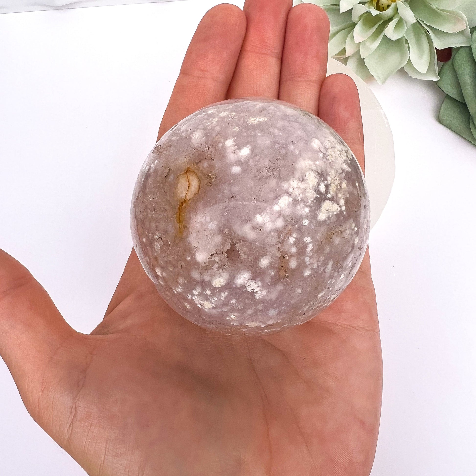 Pink Flower Agate Spheres with Druzy