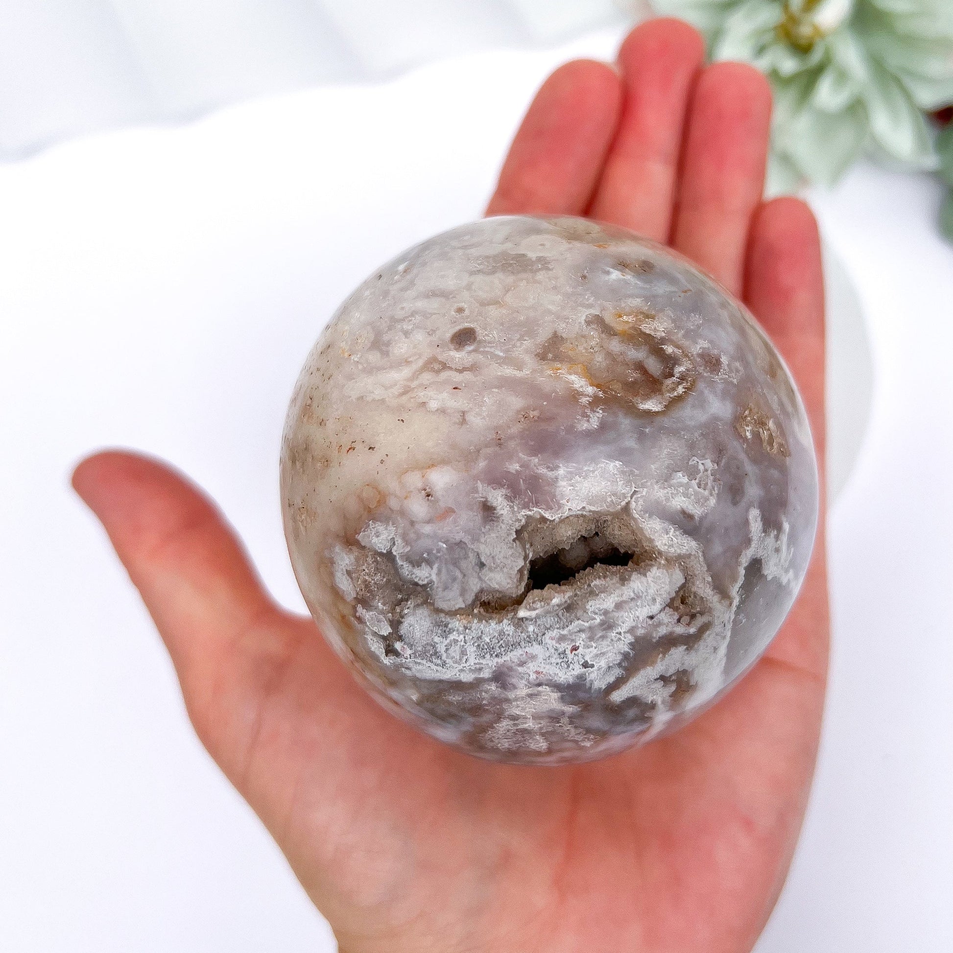 Pink Flower Agate Spheres with Druzy