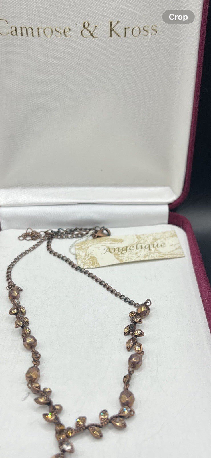 Rare Austrian Crystal Vintage Y - drop Necklace & Box, Bronze Coloured Jewellery