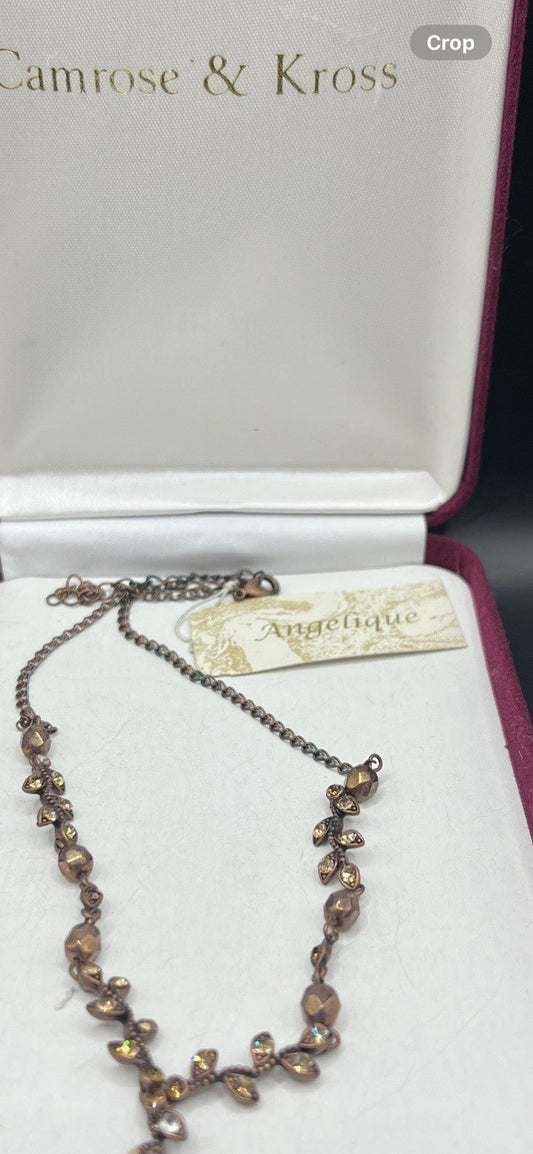 Rare Austrian Crystal Vintage Y - drop Necklace & Box, Bronze Coloured Jewellery