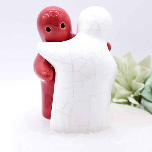Red & White Hugging Ghosts Vintage Ceramic Salt & Pepper Shakers