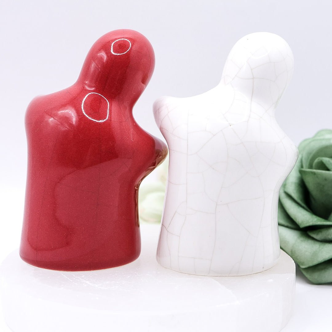 Red & White Hugging Ghosts Vintage Ceramic Salt & Pepper Shakers