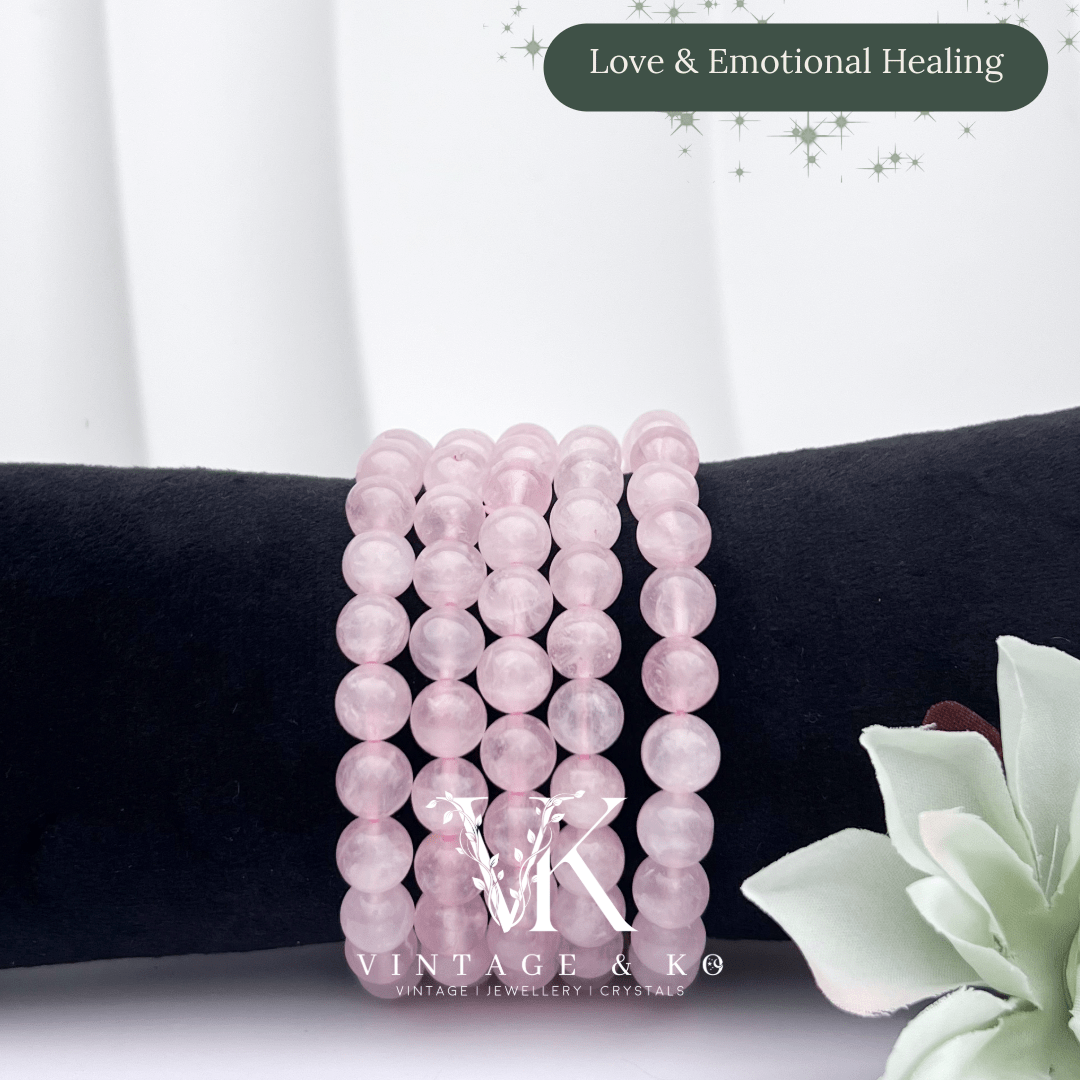 Rose Quartz 8mm Beaded Crystal Bracelet