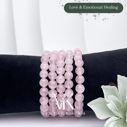 Rose Quartz 8mm Beaded Crystal Bracelet