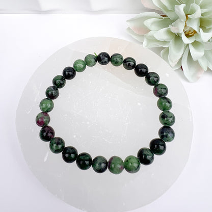 Ruby Zoisite 8mm Beaded Crystal Stretch Bracelet