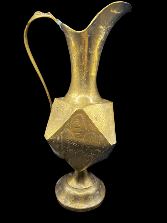 Rustic Brass Vase with Wear Geometric Design Collectible Vintage Decor