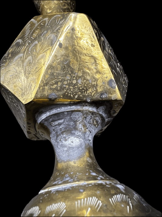 Rustic Brass Vase with Wear Geometric Design Collectible Vintage Decor