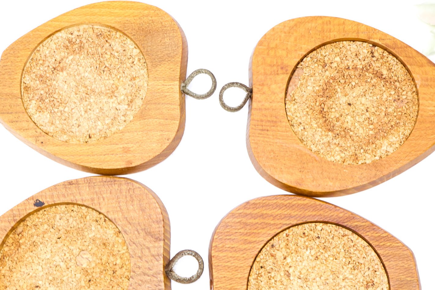 Rustic Wooden Apple Coasters Set of 6, Cork Backed With Leather Strap and Stand