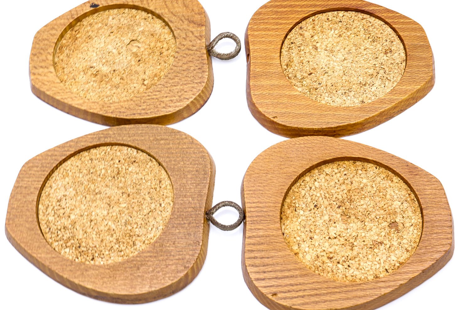 Rustic Wooden Apple Coasters Set of 6, Cork Backed With Leather Strap and Stand