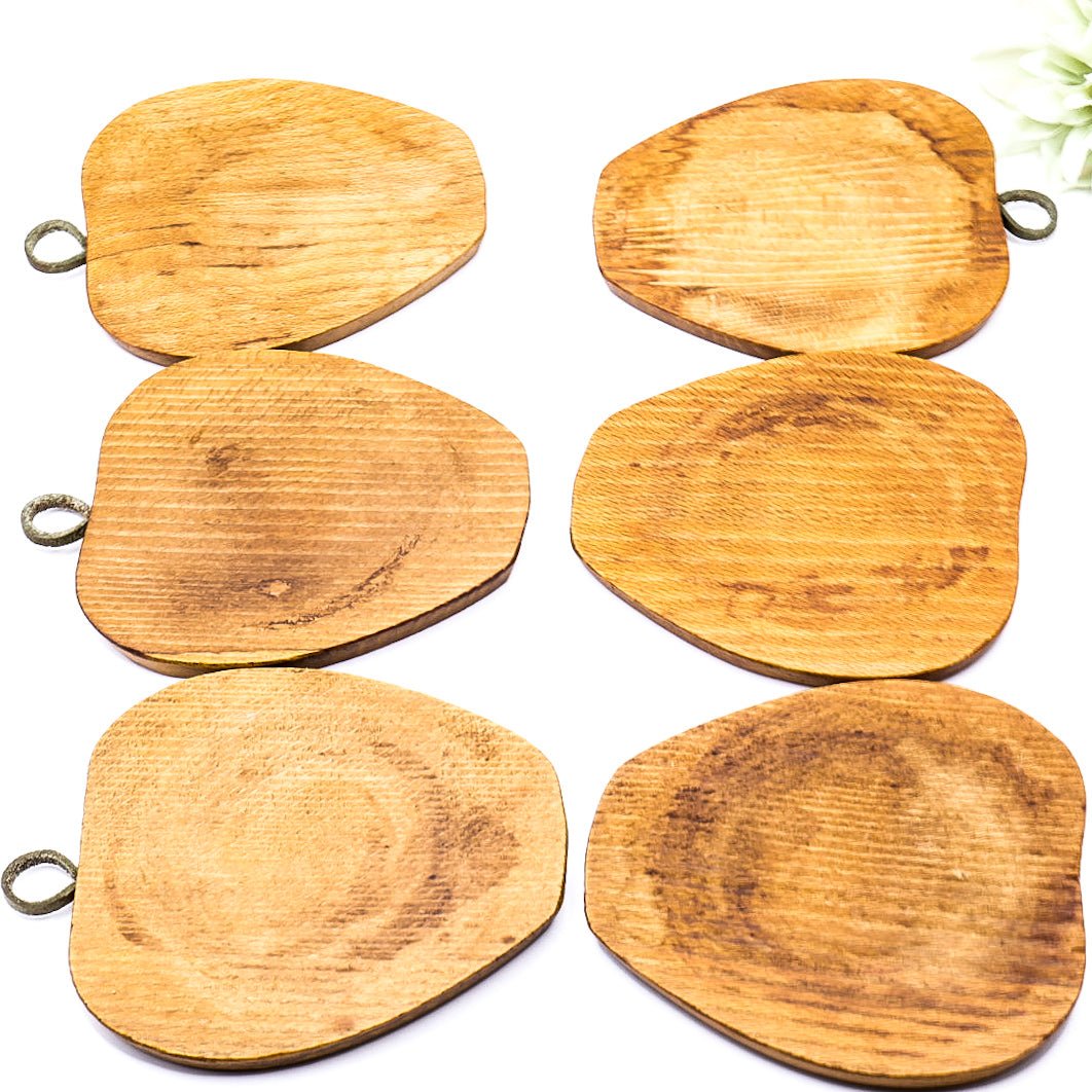 Rustic Wooden Apple Coasters Set of 6, Cork Backed With Leather Strap and Stand