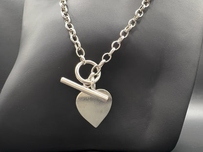 925 Sterling Silver Heart Necklace T-Bar Chain 20cm Closed Gift Women’s Jewelry