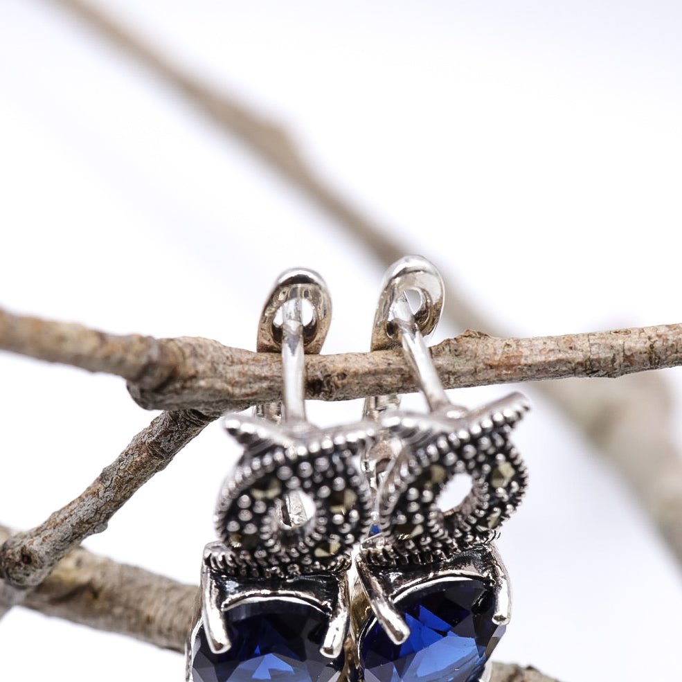 Sapphire Blue & Marcasite Earrings | .925 Sterling Silver