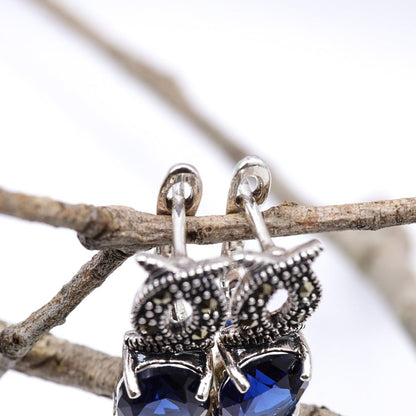 Sapphire Blue & Marcasite Earrings | .925 Sterling Silver