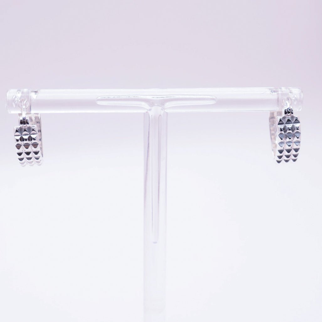 Silver Studded Hinge Back Hoop Earrings | .925 Sterling Silver