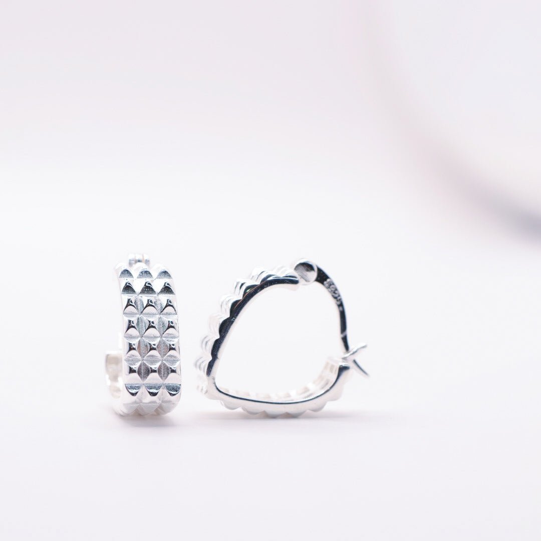 Silver Studded Hinge Back Hoop Earrings | .925 Sterling Silver