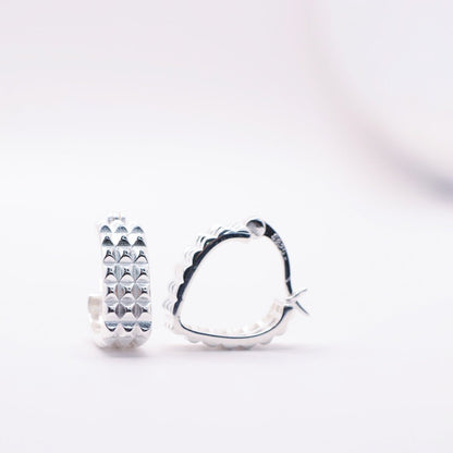 Silver Studded Hinge Back Hoop Earrings | .925 Sterling Silver