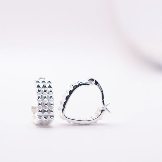 Silver Studded Hinge Back Hoop Earrings | .925 Sterling Silver