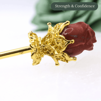 Single Red Jasper Rose Hair Stick