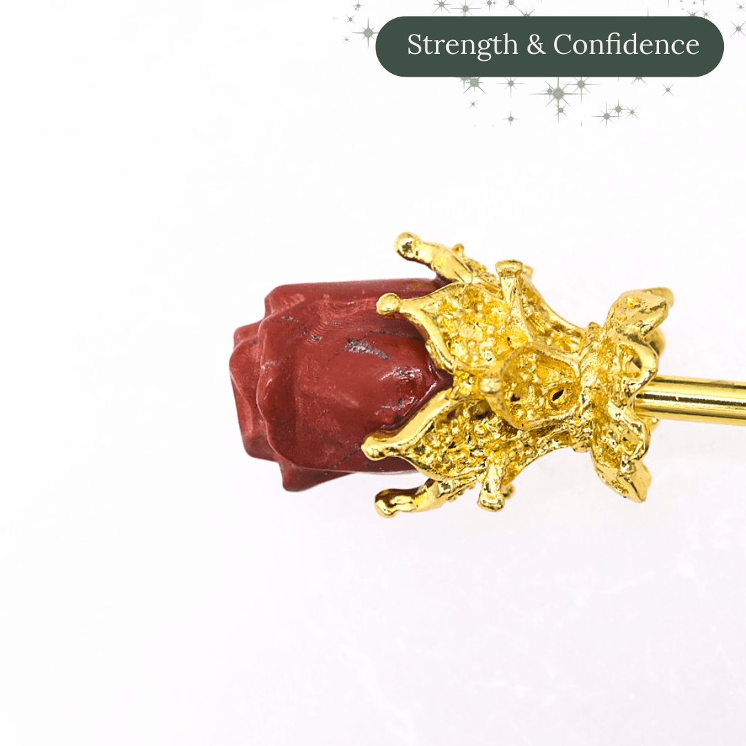 Single Red Jasper Rose Hair Stick