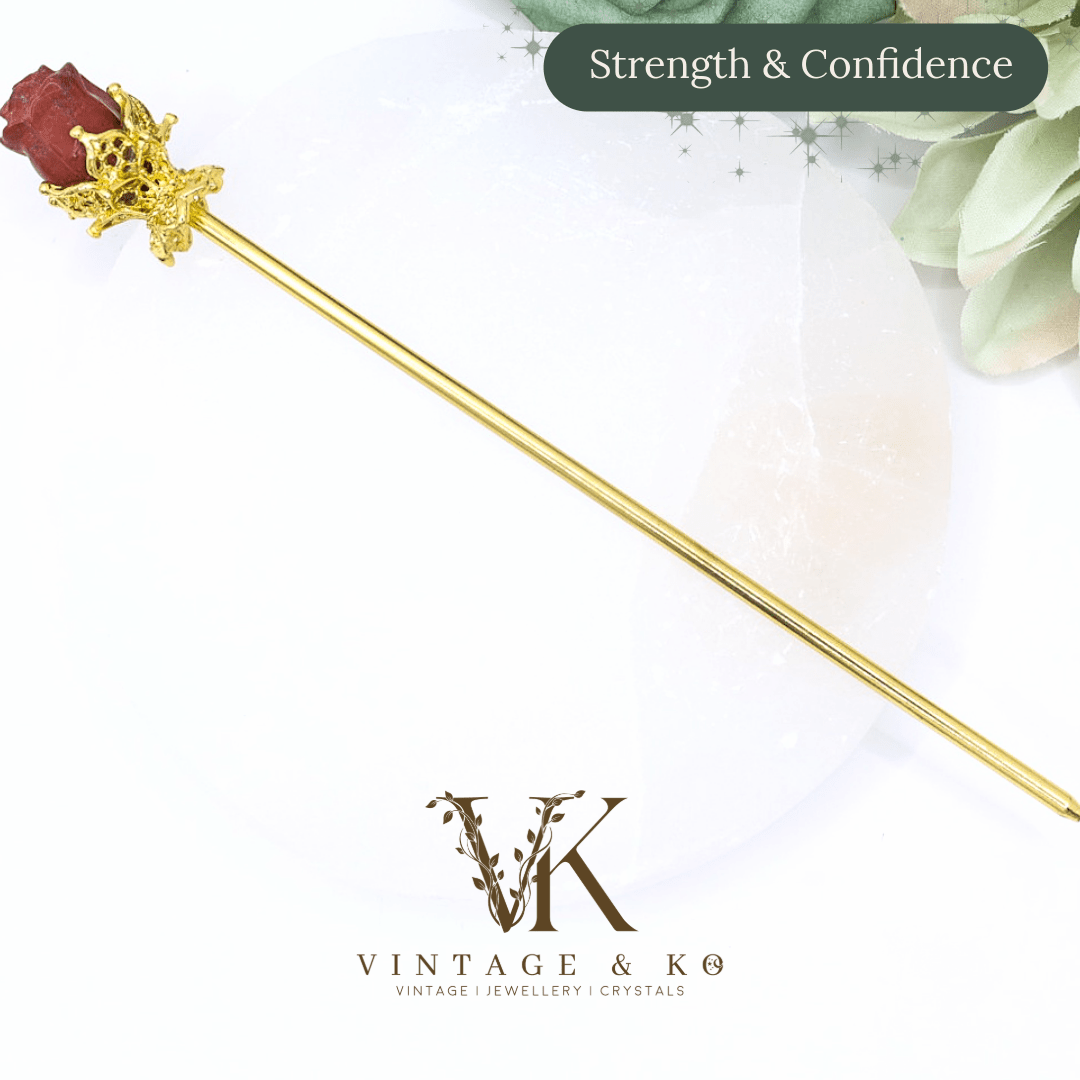 Single Red Jasper Rose Hair Stick