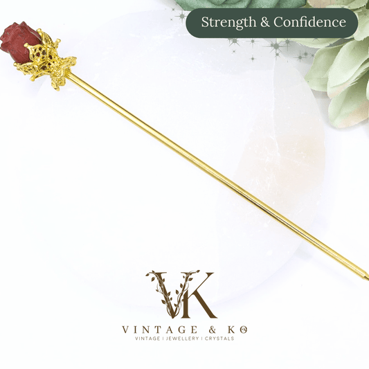 Single Red Jasper Rose Hair Stick