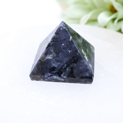 Small Larvikite Pyramid - With Flash | 1.5cm