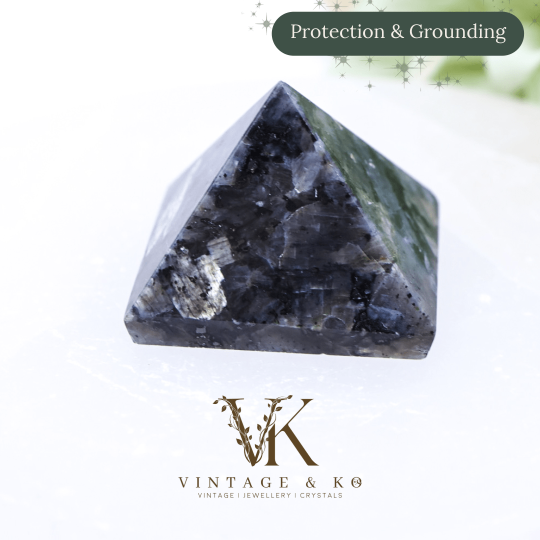 Small Larvikite Pyramid - With Flash | 1.5cm