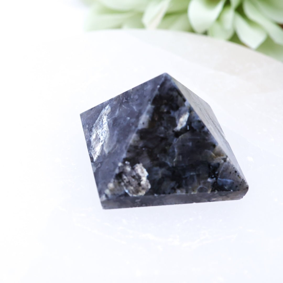 Small Larvikite Pyramid - With Flash | 1.5cm