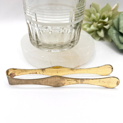 Small Valentini Glass Ice Bucket w/ Tongs & Handle Hand Cut Italian Design