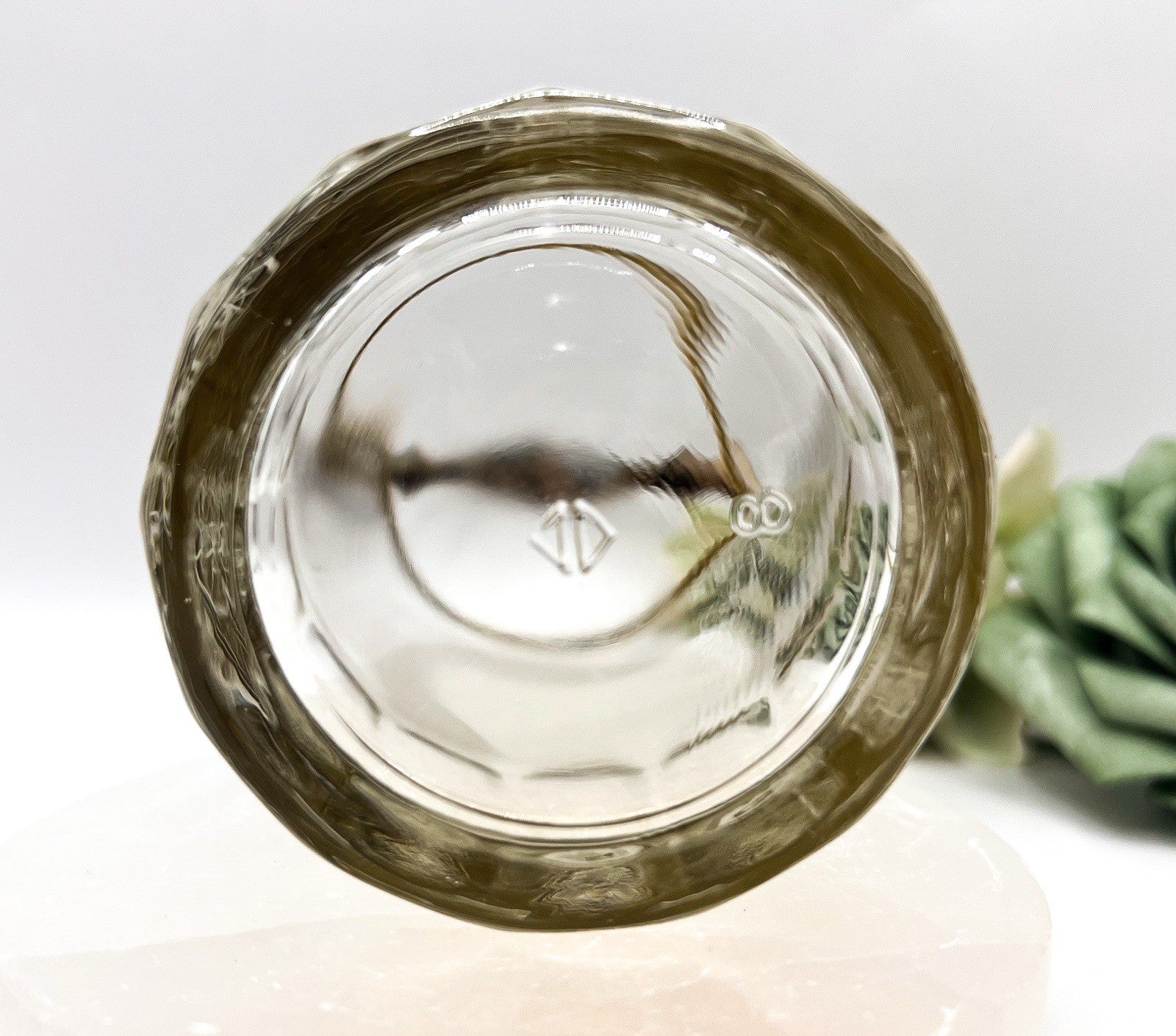 Small Valentini Glass Ice Bucket w/ Tongs & Handle Hand Cut Italian Design