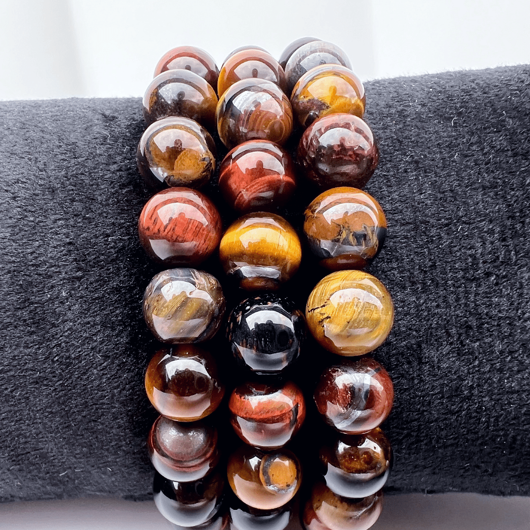 Tigers Eye 8mm Beaded Crystal Bracelet
