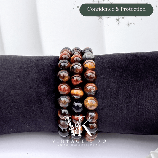 Tigers Eye 8mm Beaded Crystal Bracelet