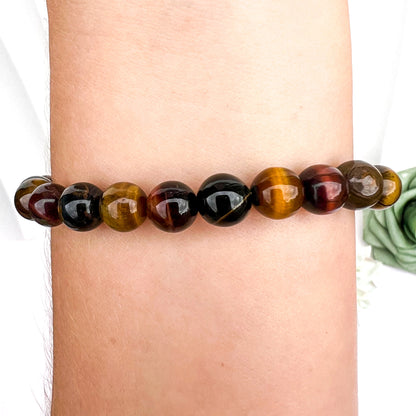 Tigers Eye 8mm Beaded Crystal Bracelet