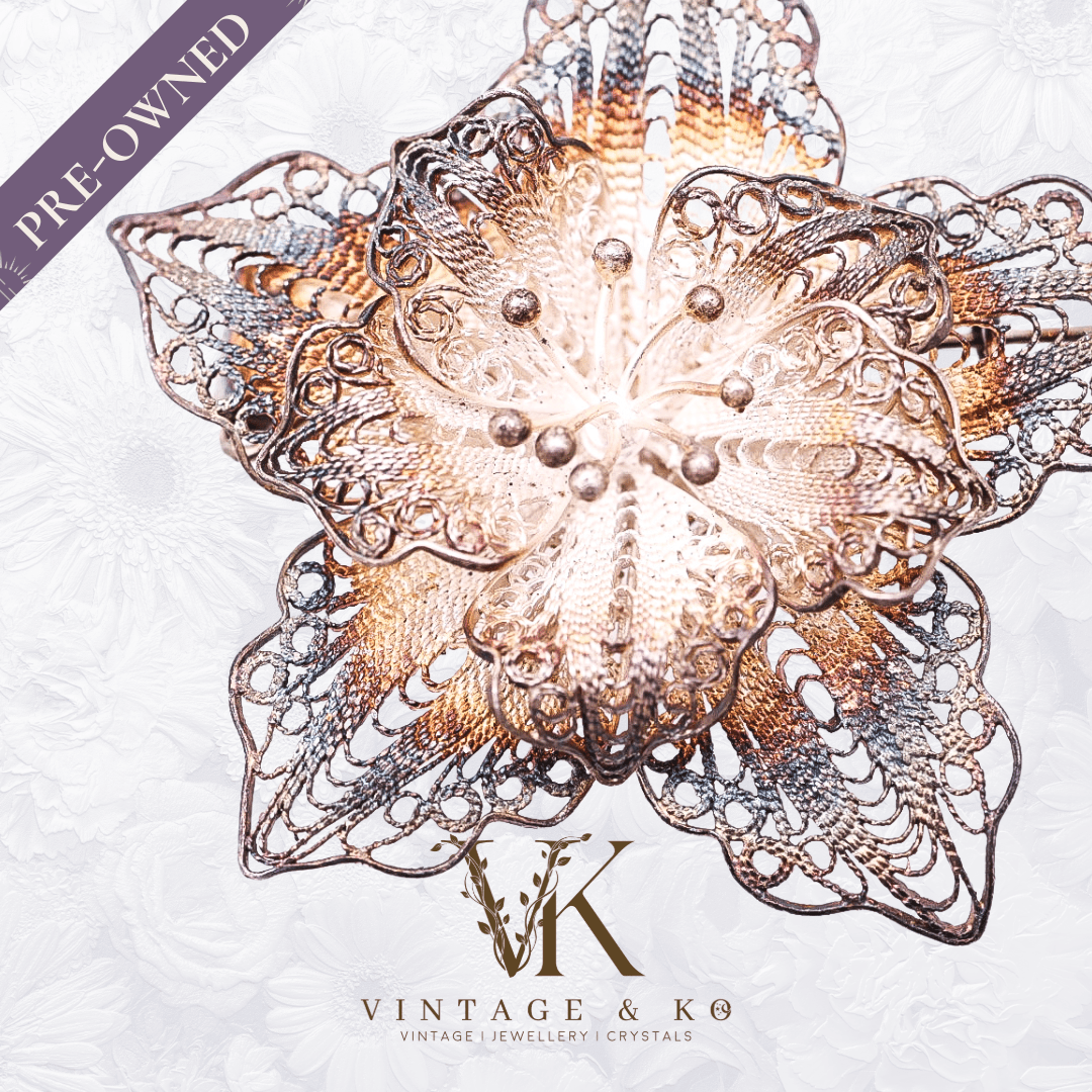 Unique Filigree Star Vintage Brooch Stamped 925 Sterling Silver